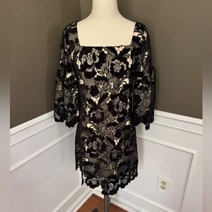 Mestiza Black Eyelet embossed 3/4 Sleeve dress. XS. NWT.